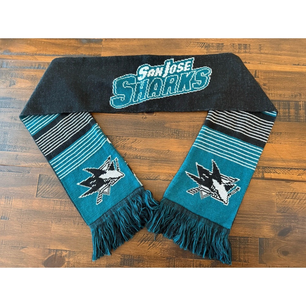 San Jose Sharks NHL Hockey Printed Double Sided Logo Scarf Black/Green